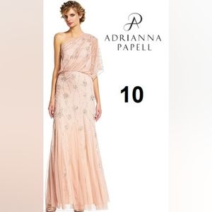 Adrianna Papell One Shoulder Beaded Blousant Dress